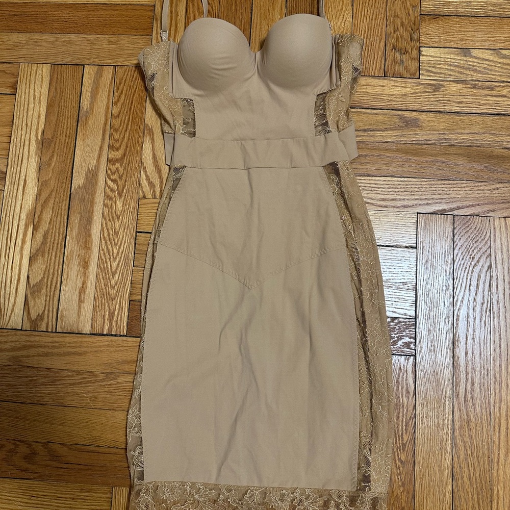 La Perla Beige Lace Trim Strapless Slip Dress